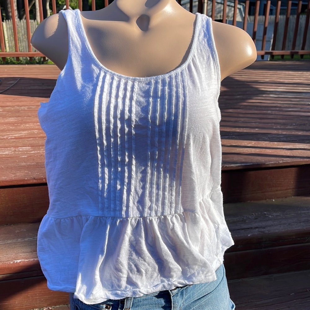 VINEYARD VINES Pleated Scoop Cotton Knit Top SMALL- White